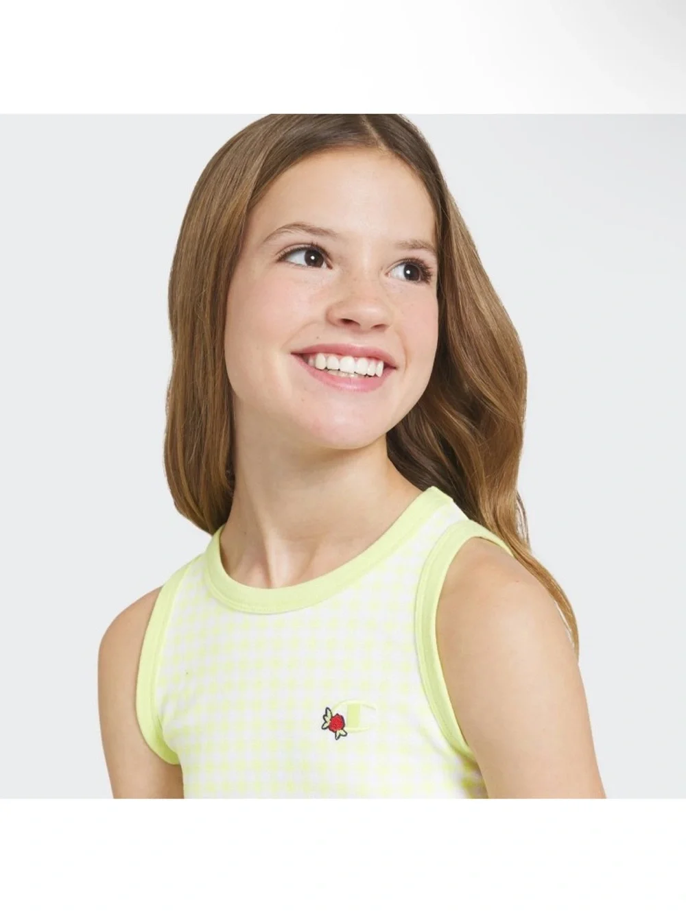Champion Girls' High Neck Ribbed Gingham Tank Dress - Lemon Yellow M